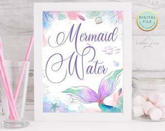 Segno d'acqua della sirena, decorazioni per feste di compleanno sotto il mare (download digitale)