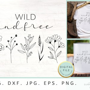 Wilde en gratis bloemen SVG PNG bloem Svg Design SVG-bestanden voor Cricut Line Art Svg Cricut Svg bloemdessin Svg Boho Svg Tshirt Svg mok Svg