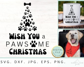 Pawsome Christmas SVG Design, Dog Paw Print Tree (Digital Download)