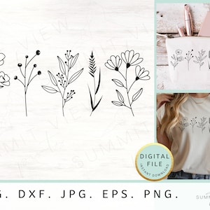 Flores silvestres SVG PNG Modern Svg Design Arquivos SVG para Cricut Line Art Svg Cricut Svg Design floral Svg Minimalista Svg Boho Svg Camiseta Svg