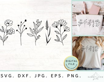 Wildflowers Line Art SVG, Floral Design for Cricut (Digital Download)