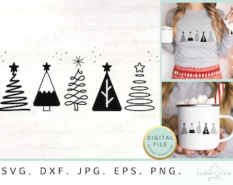 Pacchetto SVG di alberi di Natale moderni, file di taglio invernali (download digitale)