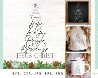 Kristen julgran SVG, inspirerande prydnadsdesign (digital nedladdning)