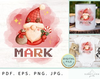 Gnomo di Natale personalizzato in formato PNG, design del nome (download digitale)
