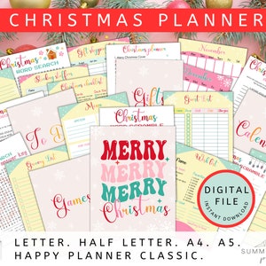 Planner stampabile di Natale Groovy Christmas Wish List Gift Shopping List Planner per le feste Planner per il budget dei regali Printables di Natale CP1