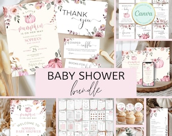 Pacchetto Baby Shower Little Pumpkin: tema floreale rosa, autunnale (download digitale) P1