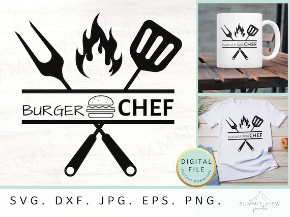 Burger Chef SVG, Grill Design with Fork & Spatula (Digital Download)