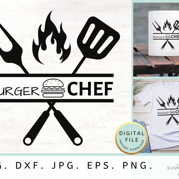 Burger Chef SVG PNG Modern Svg Design SVG Files for Cricut Burger Svg Bbq Svg Grill Svg Cricut Svg Fork Svg Spatula Svg Grill Design for Men