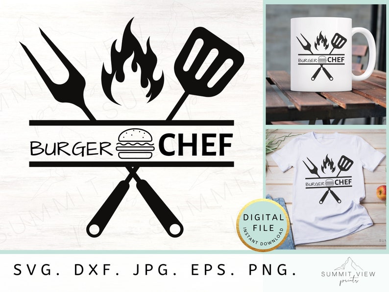 Burger Chef SVG, Grilldesign med gaffel och spatel (digital nedladdning) bild 1