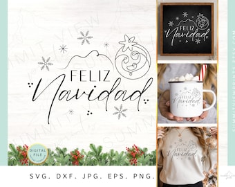 Feliz Navidad SVG, Christmas Ornament Design (Digital Download)