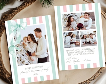 Biglietto di Natale con foto: modello Canva, stampabile per le feste, download digitale, design con fiocco modificabile C2