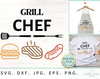 Grill Chef SVG: design di barbecue, hamburger e bistecche (download digitale)