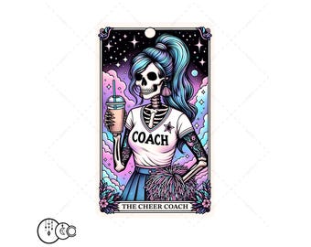 The Cheer Coach Tarot Card PNG Trendy Skeleton PNG For Shirt Design, Wall Art, Sublimation, DTF Printing, etc. Digital Only