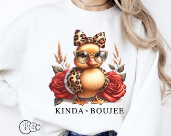 Kinda Boujee png, Funny Baby Duckie PNG, Funny Mom Leopard Print Sublimation Design For Shirt, Funny Boujee Digital Only