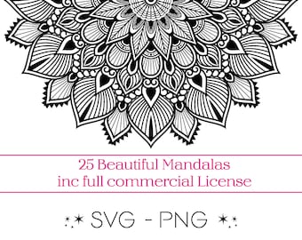 25 Hermosos Mandalas PNG, SVG. Paquete de patrones geométricos. Diseños de Tatuajes para Sublimaciones, Máquinas de Corte, etc. Descarga Digital