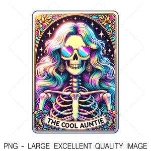 La carte de tarot cool tante PNG tons néon brillants PNG pour sublimation, machines de découpe, laser, etc. Téléchargement numérique