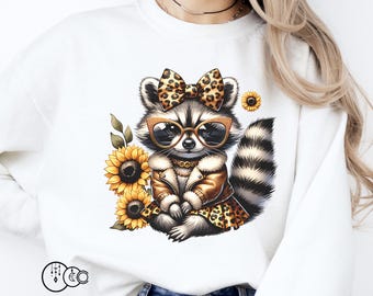 Cute Baby Raccoon PNG, Sassy Sunflower Sublimation design For Shirt Funny Kinda Boujee Cheetah Digital Design for Tumbler