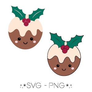 Cute Xmas Puddings SVG, PNG. Fun & Festive Kawaii Holiday Clipart. Ideal for Cutting Machines and Sublimation Printing. Digital Download
