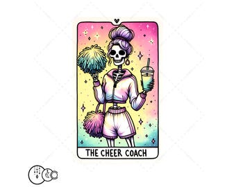 The Cheer Coach Tarot Card PNG Trendy Skeleton PNG For Shirt Design, Wall Art, Sublimation, DTF Printing, etc. Digital Only