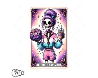 Cheer Coach Skeleton Tarot Card PNG: Trendy Skeleton Design (Digital Only)