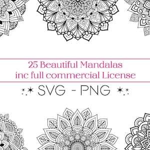 Lot de 25 jolis motifs de mandalas, SVG, PNG Zentangle. Modèles de tatouage pour sublimations, machines de découpe, etc. Téléchargement numérique