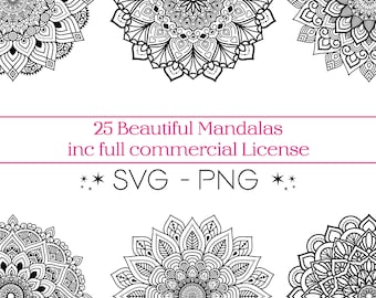 25 Mandala Patterns, Zentangle Art Bundle, Sublimation Designs (SVG, PNG) (Digital Download)