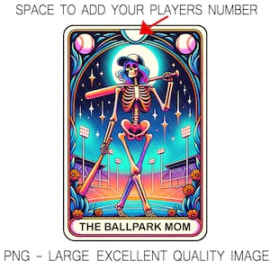 The Ballpark Mom Tarot Card PNG Skeleton Mom PNG For Shirt Design, Wall Art, Sublimation, DTF Printing, etc. Digital Only