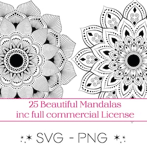 25 mooie mandala-patronen, SVG, PNG Zentangle Art-bundel. Geometrische patronen voor sublimatie, snijmachines, borduren - alleen digitaal