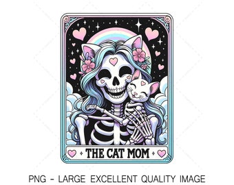 The Crazy Cat Lady Tarot Card PNG Trendy Skeleton PNG For Shirt Design, Wall Art, Sublimation, DTF Printing, etc. Digital Only