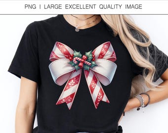 Christmas Coquette bow Png,Christmas Sublimation Designs Christmas png Christmas Bow Cute Ribbon png Christmas design Candy Cane bow