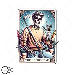 The Hockey Dad Tarot Card PNG Trendy skelet PNG voor shirtontwerp, kunst aan de muur, sublimatie, DTF-afdrukken, enz. Alleen digitaal