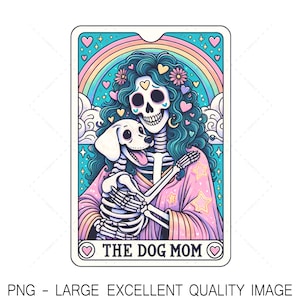 La carte de tarot de maman chien PNG dessinés à la main Style tendance squelette PNG pour la conception de chemise, art mural, sublimation, impression DTF, etc. Numérique uniquement