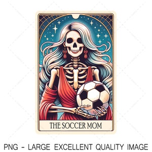La carte de tarot de maman du football PNG en partie squelette en partie femme PNG pour la conception de chemise, art mural, sublimation, impression DTF, etc. Numérique uniquement