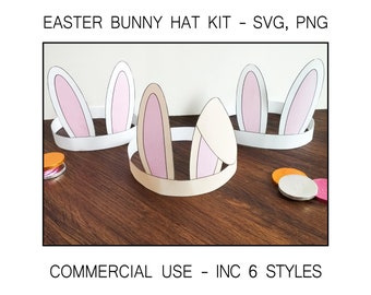 SVG Easter Bunny Crown Bundle, PNG Kids Party Hats For Easter, Ideal Projects for Cutting Machines, Cricut, Etc, Instant Download
