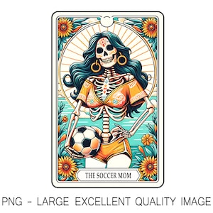 La carte de tarot de maman du football PNG en partie squelette en partie femme PNG pour la conception de chemise, art mural, sublimation, impression DTF, etc. Numérique uniquement