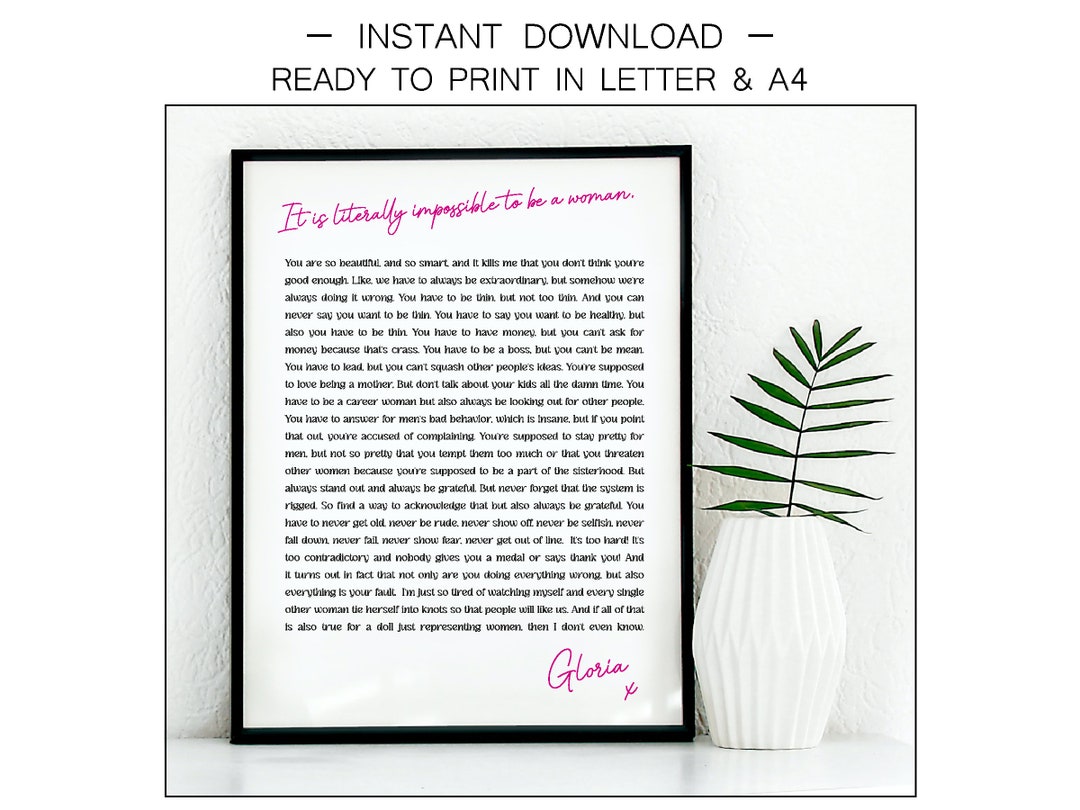 Gloria’s Monologue Wall Art Barbie Print at Home Wall Art Pink Feminist