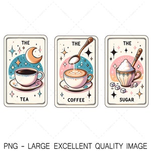 Tè, caffè, etichette per contenitori di zucchero PNG Etichette per carte dei tarocchi PNG per sublimazione, stampa, macchine da taglio, ecc. Solo digitale