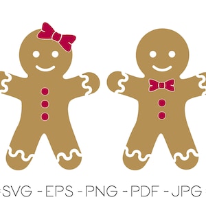 Lebkuchen Menschen PNG, SVG. Weihnachten rote Fliege Mann, Frau, Junge, Mädchen Clipart für Sublimation + Schneidemaschinen. Digitaler Download