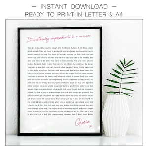 Gloria&#39;s Monologue Wall Art Barbi Print at Home Wall Art Black & Pink Feminist Instant Download. Digital Only
