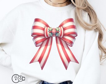 Christmas Coquette bow Png Christmas Sublimation Designs Christmas png Christmas Bow Cute Ribbon png Christmas design Candy Cane bo