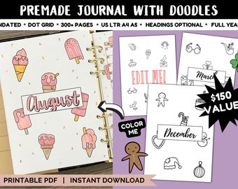 premade Journal, with doodles, full year undated planner PDF instant download