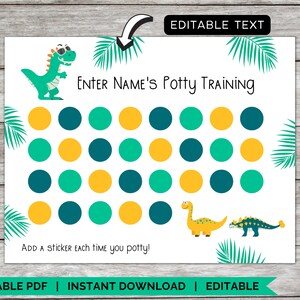 Dinosaur Potty Chart Printable Customizable, Potty Chart for Boys, Potty training Sticker Chart, Toddler Potty Chart