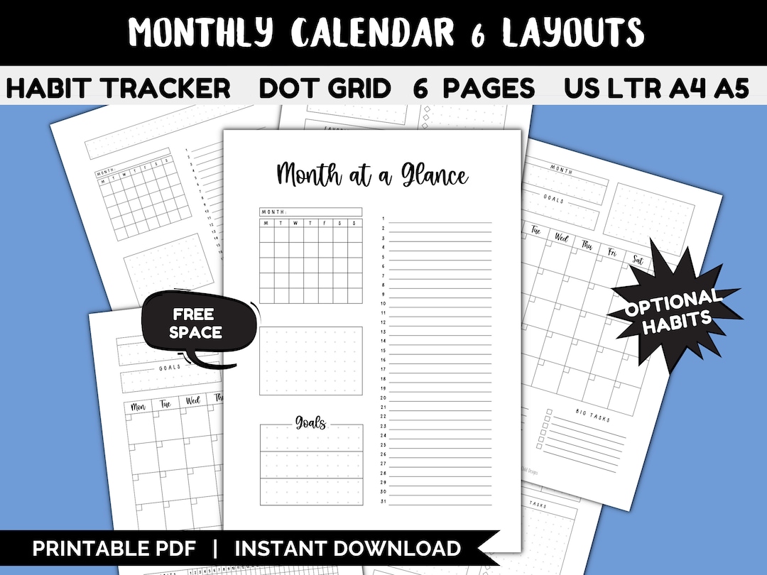 Blank Monthly Calendar Monthly Calendar Printable Month at a Glance Blank Monthly Calendar Monthly Calendar Printable Month at a Glance