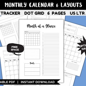 Blank Monthly Calendar, Monthly Calendar Printable, Month at a Glance ...