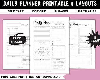 Daily Planner, Daily Self Care Planner, Undated Daily Planner US Ltr A4 A5, Printable Daily Planner