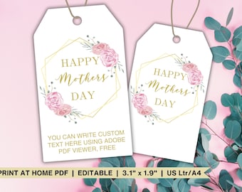 Editable Happy Mothers Day Gift Tags |  Printable | Florals | Custom Gift Tag
