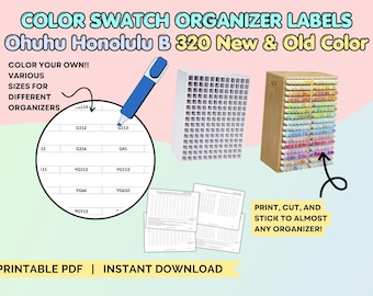 Etiquetas Ohuhu Swatch, etiquetas para organizadores personalizables, imprimibles, con nombres de colores antiguos y nuevos.