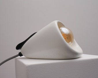 Concrete Minimalist Table Lamp, Modern Design White Bedside Decor Lighting for Bedroom, Living Room, Office, Kid Room, Housewarming Gift