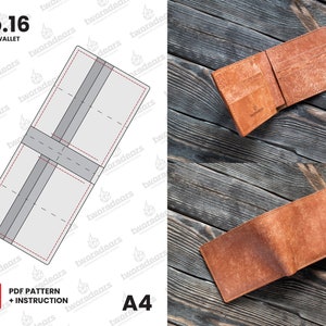 Leather wallet pattern, pdf wallet template, leather pattern pdf, minimalist wallet template