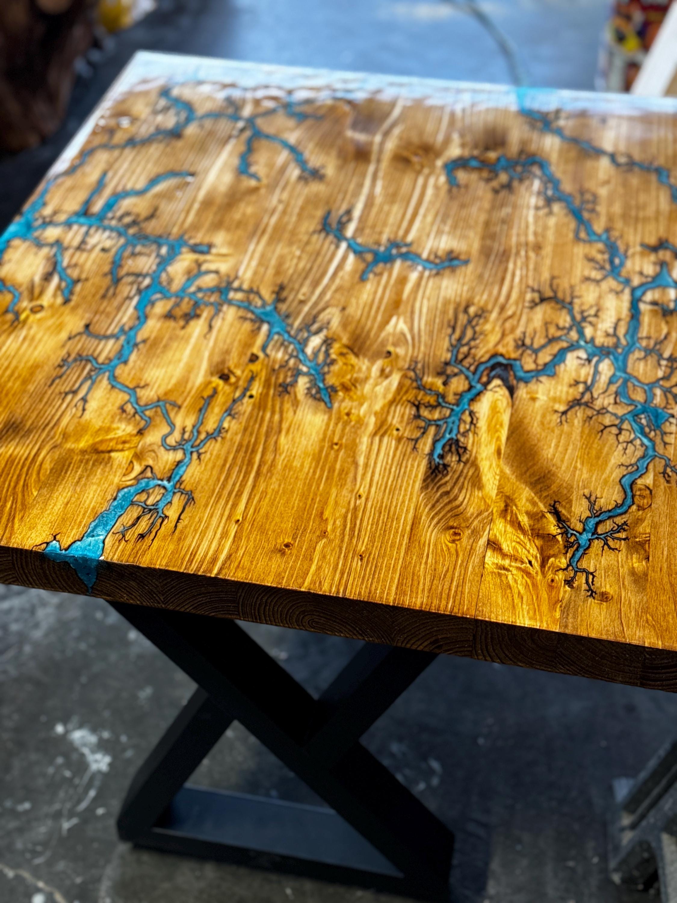 Fractal Burn Resin Pour Table With Lightning Effect - Etsy